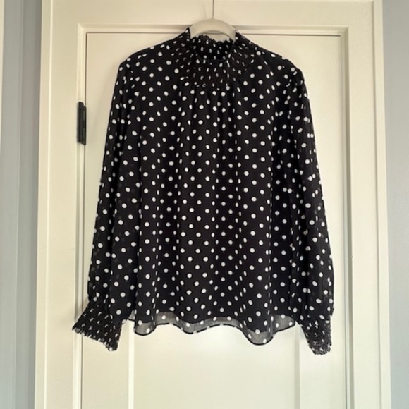 Women's J. Crew Black and White Polka Dot Lined High Neck Blouse Sz L - Picture 1 of 8